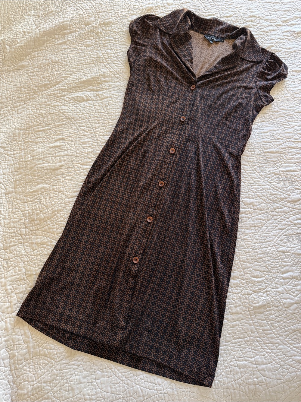 Snap Brown and Black Patterned Button-Front Midi Dress